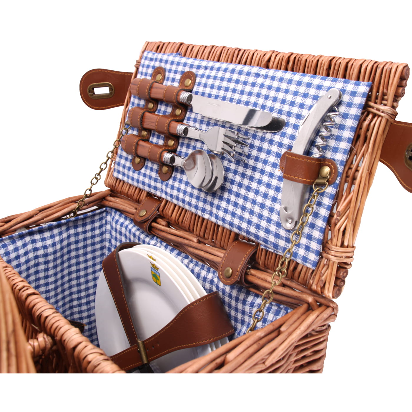 Picknickmand Saint-Germain blauw geruite stof - 4 personen