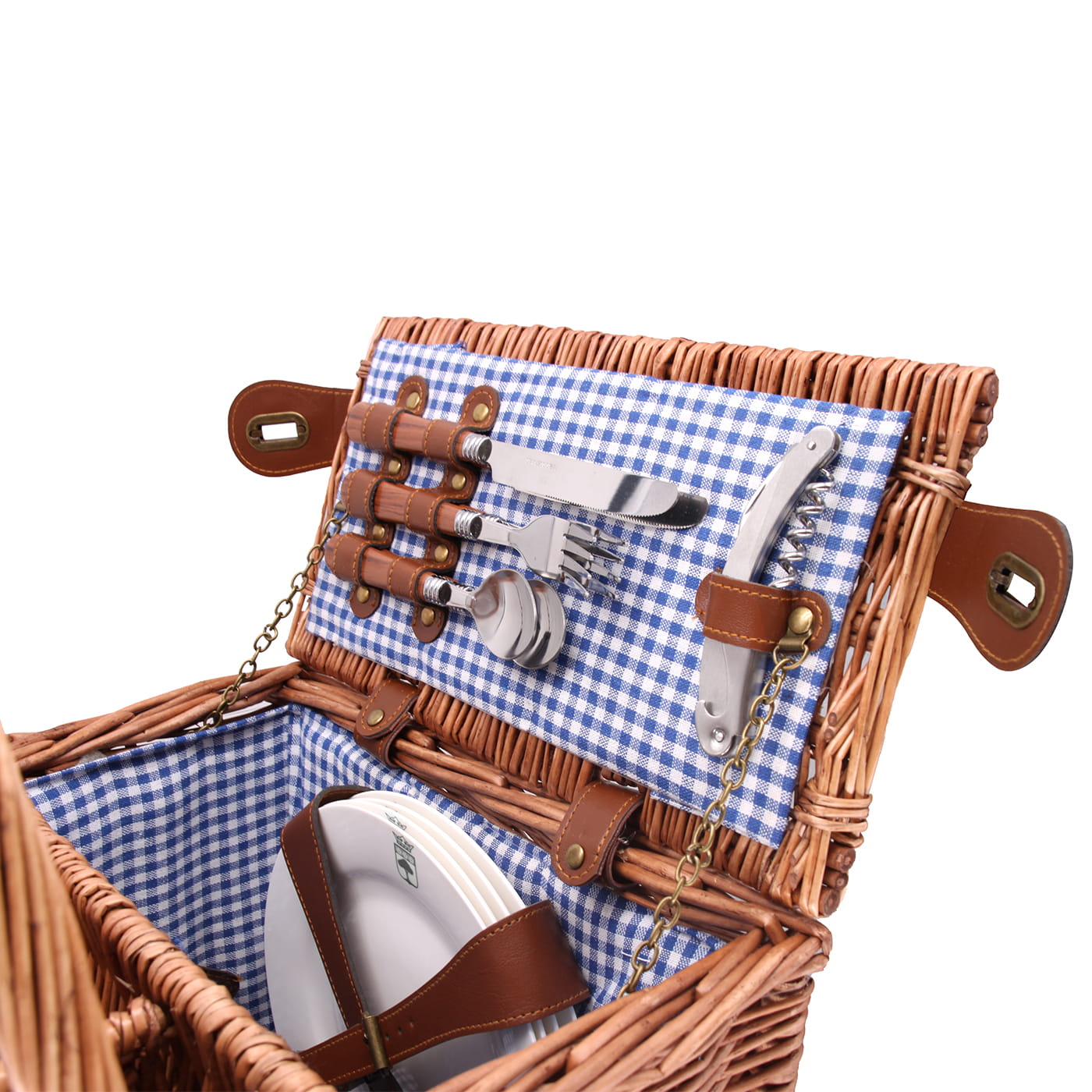 Picknickmand Saint-Germain blauw geruite stof - 4 personen