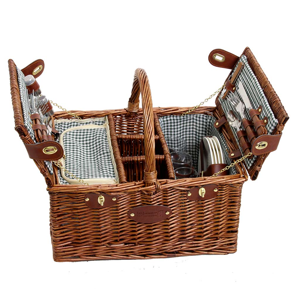 Picknickmand Saint-Germain groene geruite stof - 4 personen
