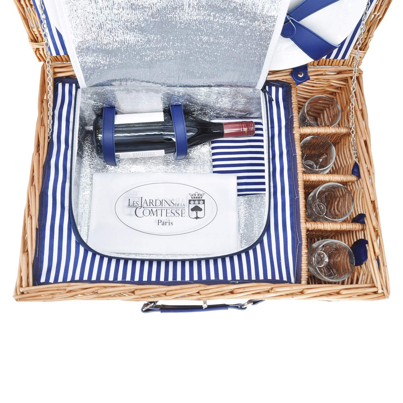 Picknickmand Fontainebleau met blue geruite stof - 4 personen
