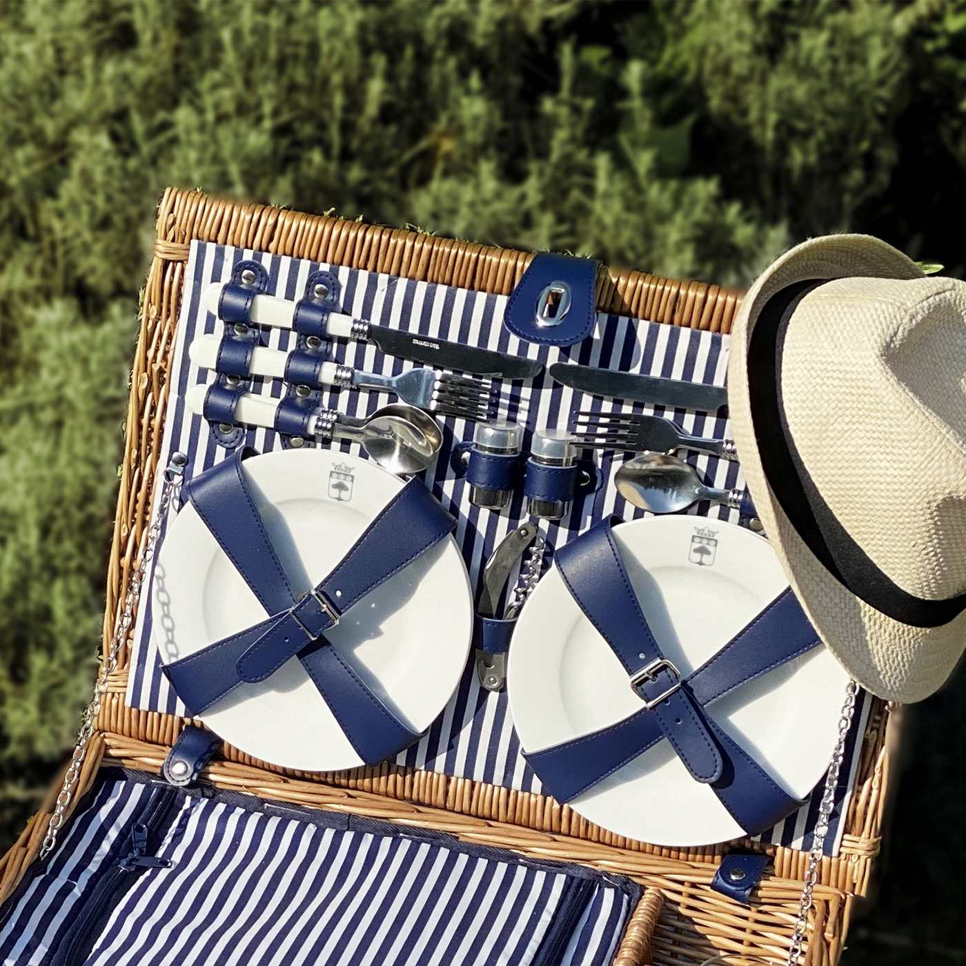 Picknickmand Fontainebleau met blue geruite stof - 4 personen