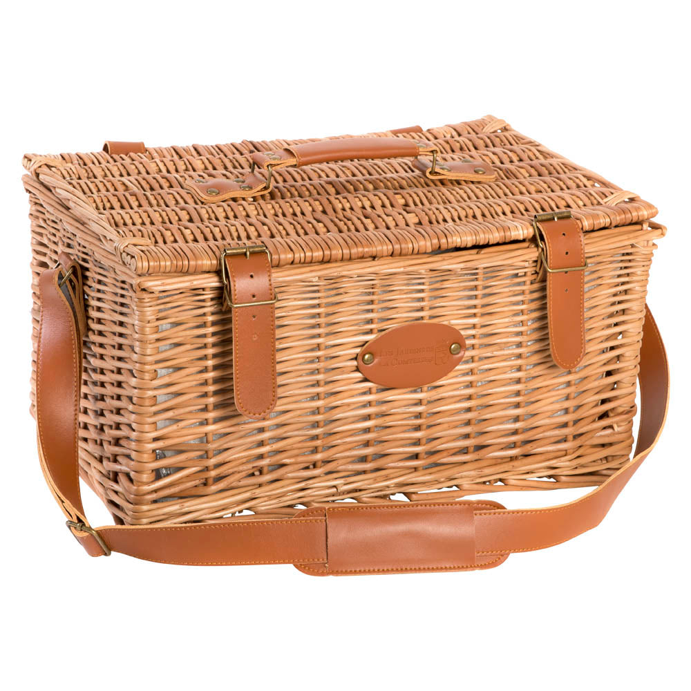 Picknickmand van leer en groene ruit - 4 personen
