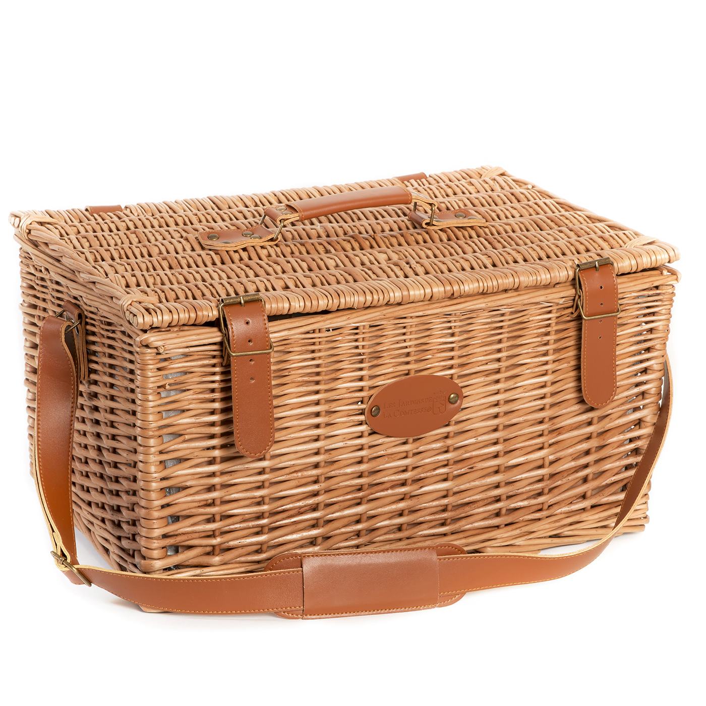 Picknickmand van leer en groene ruit - 6 personen