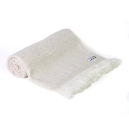 Kasjmier en wollen deken Almond Beige - Lichtgewicht deken met groot visgraatmotief - 130 x 230 cm