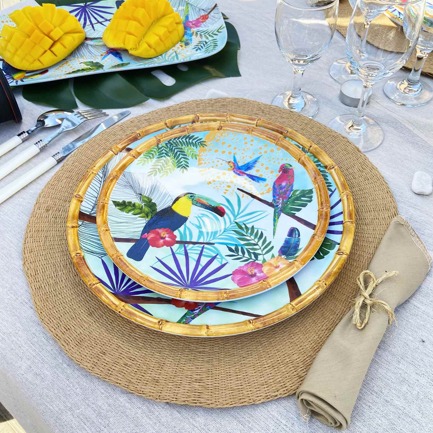 Dessertbord in melamine met toekans - Ø 23 cm