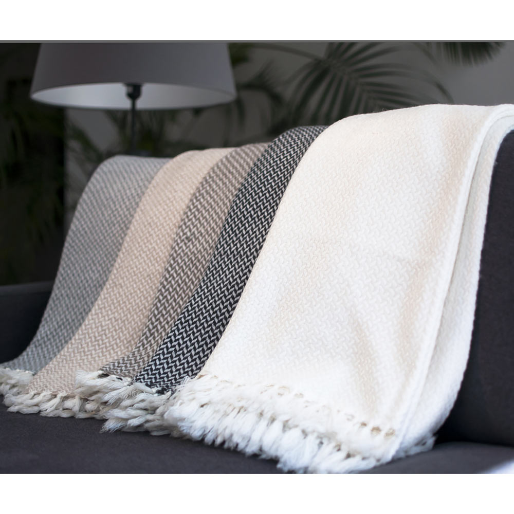Comfortplaid kasjmier en wol in zigzag: ivoor - 130 x 230 cm