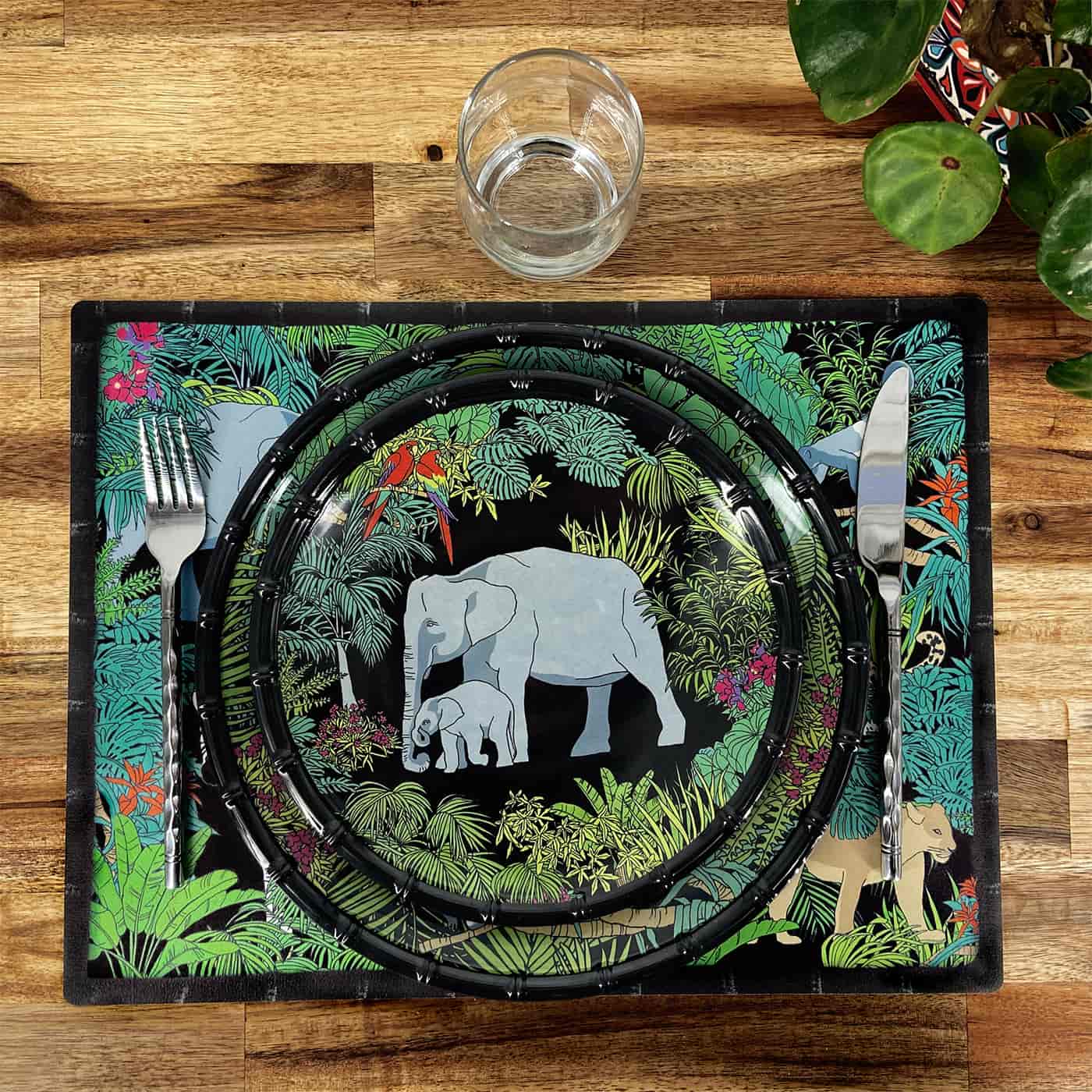 Placemat (40 x 30 cm) met animauw van de jungle - Set van 6