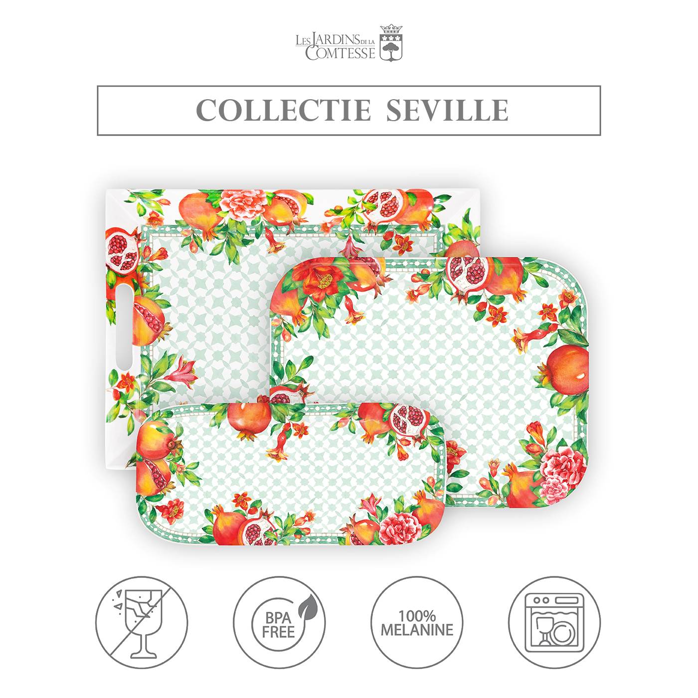 Lange rechthoekige cake schaal van melamine granaatappel - 37,5 cm
