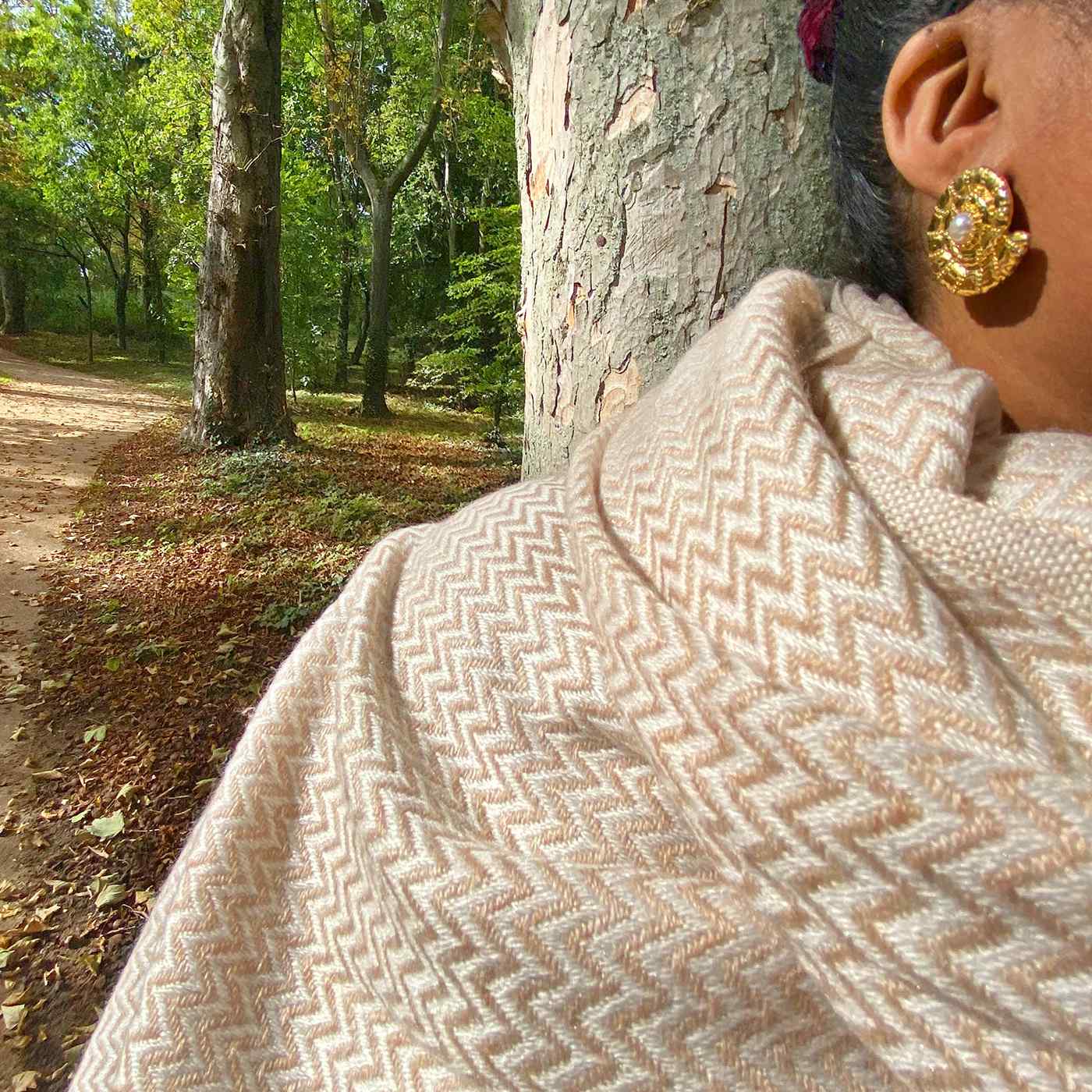 Sjaal van kasjmier en wol Heren & Dames 70 x 210 cm - Camel small visgraat