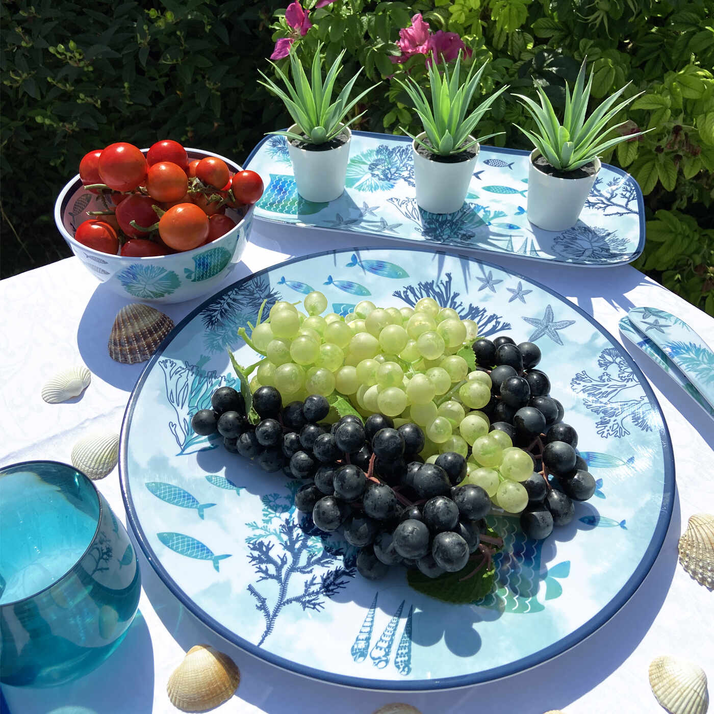 Lange rechthoekige taartschaal in melamine met vis - 37,5 cm