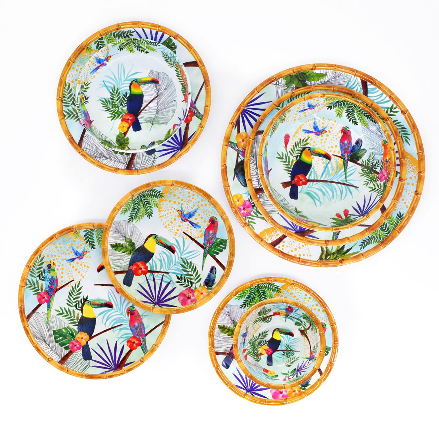 Ronde serveerschaal in melamine met toekans - Ø 35,5 cm