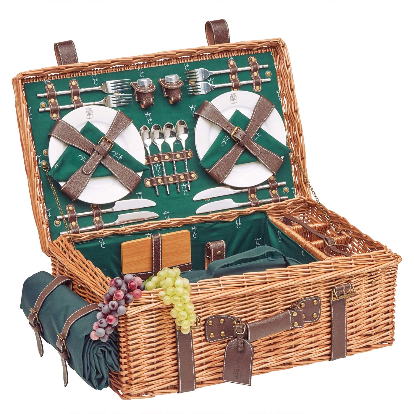 Prestige Picknickmand met leer Champs-Elysées groen - 4 personen
