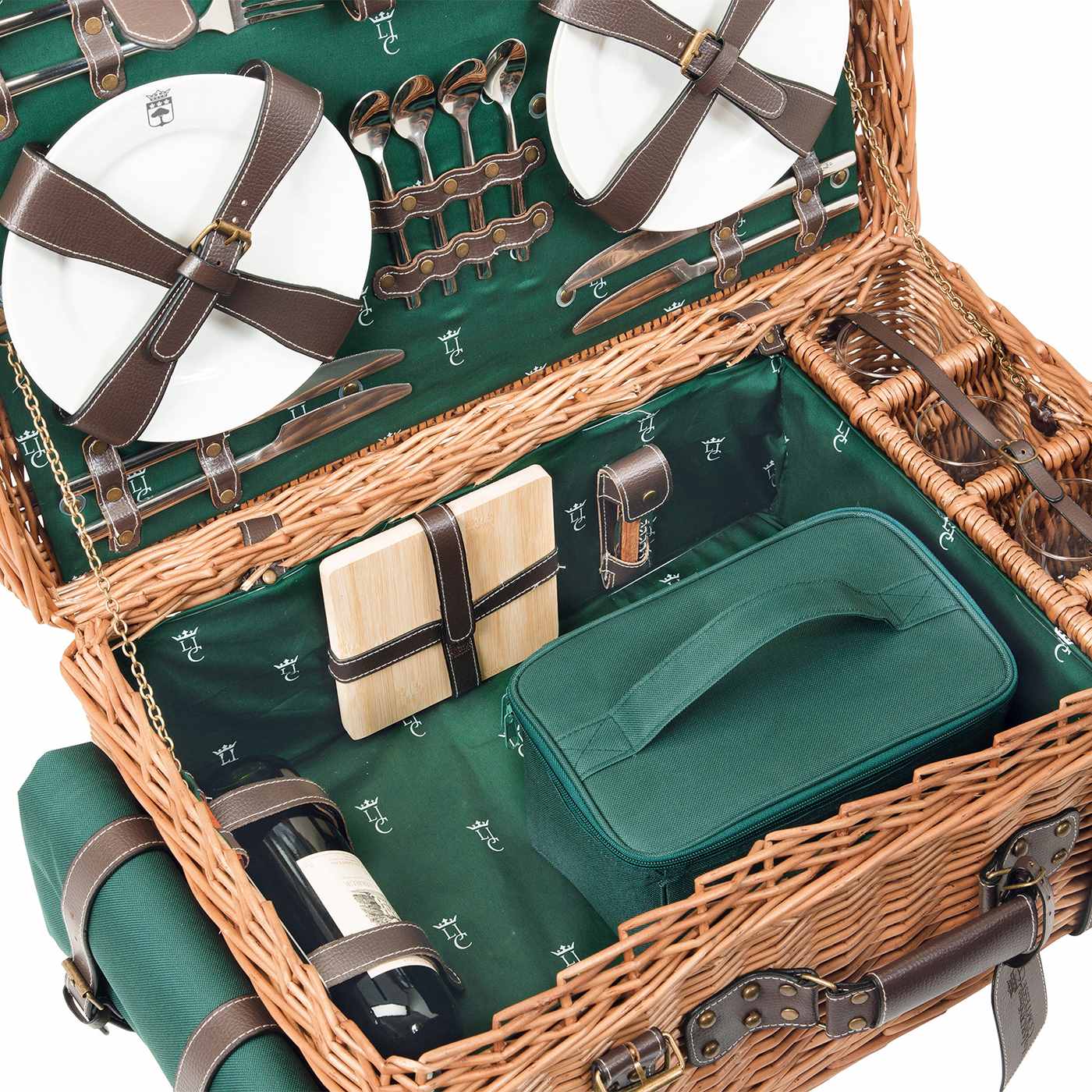 Prestige Picknickmand met leer Champs-Elysées groen - 4 personen
