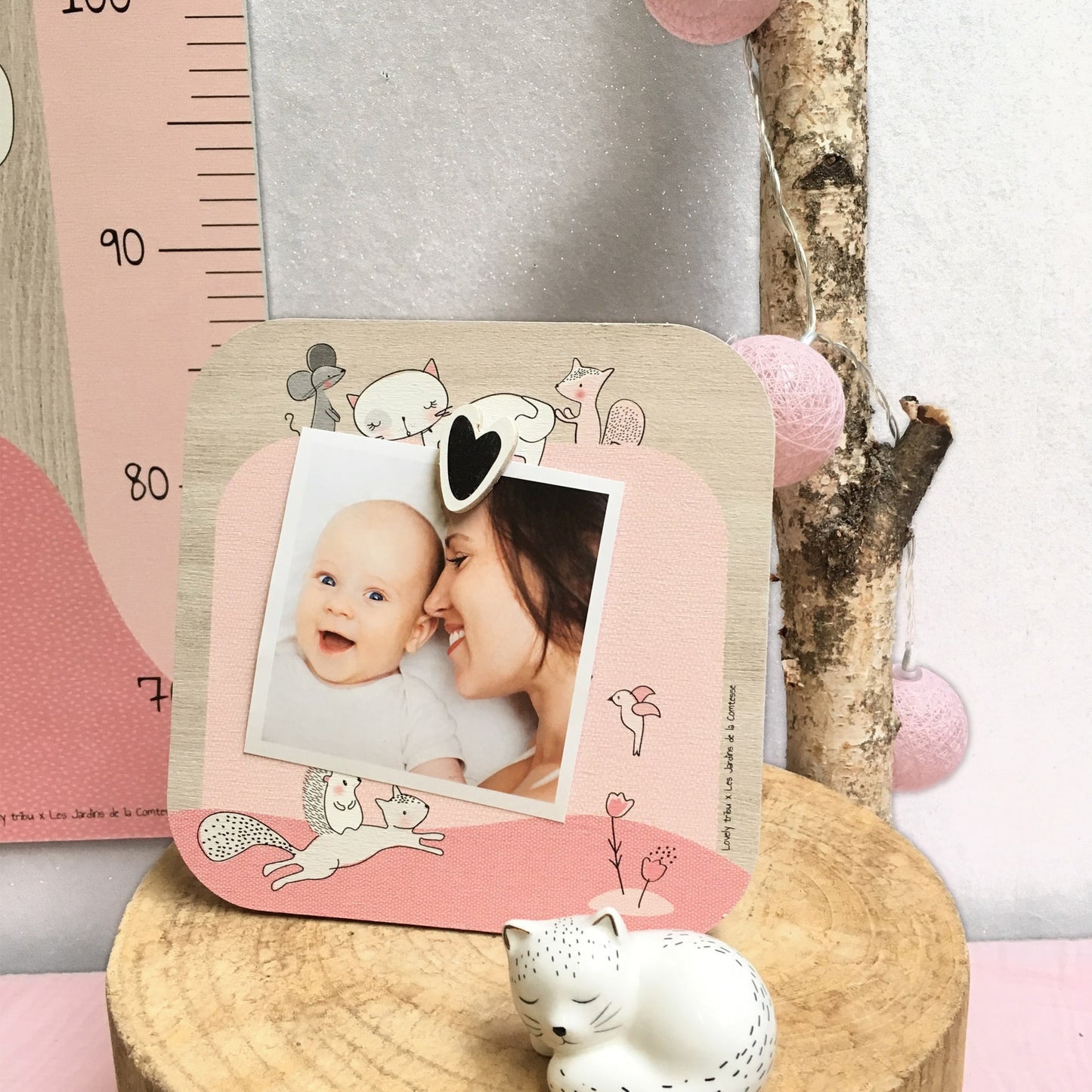 Baby fotolijstje met houten magneet "Lily de kat"