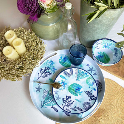 Rond dienblad met handvaten in melamine met vis - Ø 36 cm