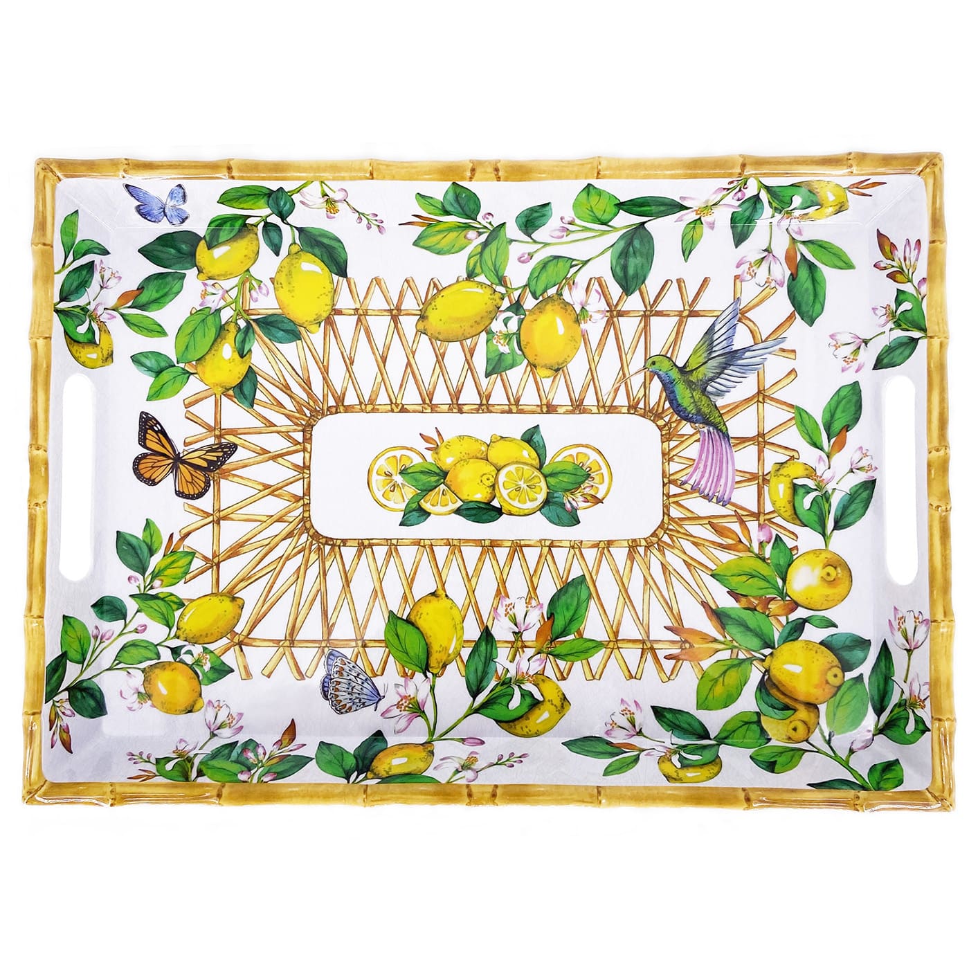 Groot dienblad met handgrepen in melamine met citroenen - 50 x 36 x 5 cm