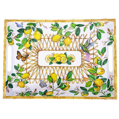 Groot dienblad met handgrepen in melamine met citroenen - 50 x 36 x 5 cm