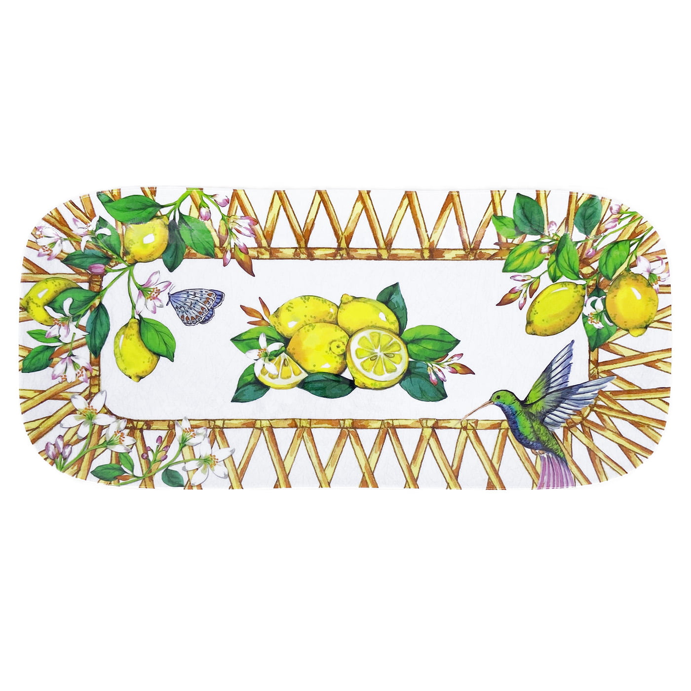 Lange rechthoekige taartschaal in melamine met citroenen - 37,5 cm