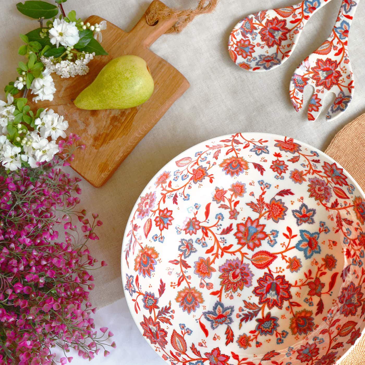 Grote melamine slakom met Indiase bloemen - Ø 31 cm