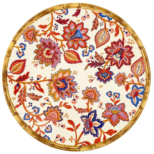 Ronde serveerschaal van melamine met Indiase bloemen - Ø 35,5 cm