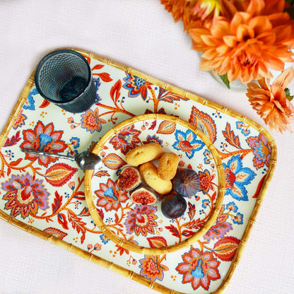 Groot rechthoekig melamine dienblad met Indiase bloemen - 45 x 32 cm