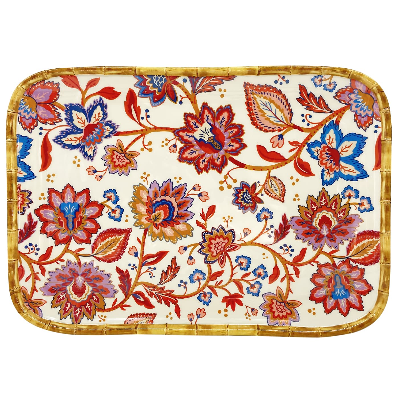 Groot rechthoekig melamine dienblad met Indiase bloemen - 45 x 32 cm