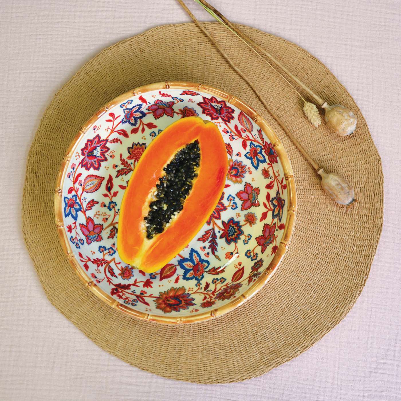 Groot melamine soepbord met Indiase bloemen - 23 cm