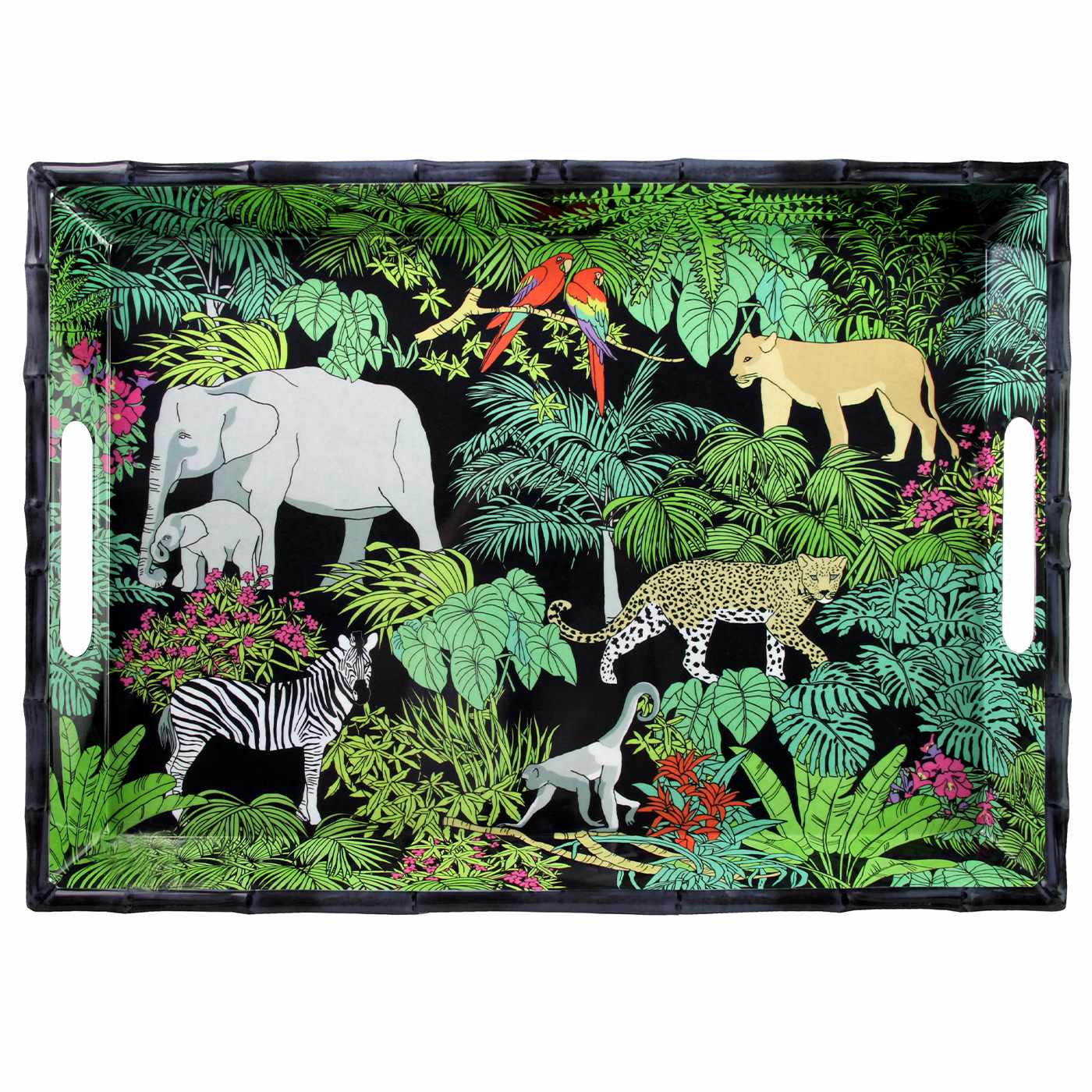 Groot dienblad met handgrepen in zwart melamine - 50 x 36 x 5 cm