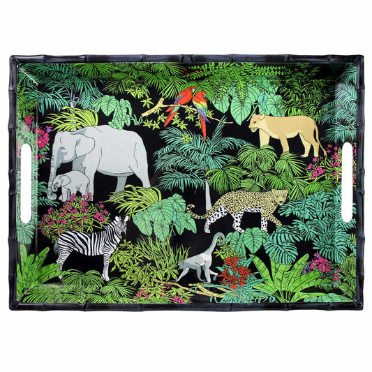 Groot dienblad met handgrepen in zwart melamine - 50 x 36 x 5 cm