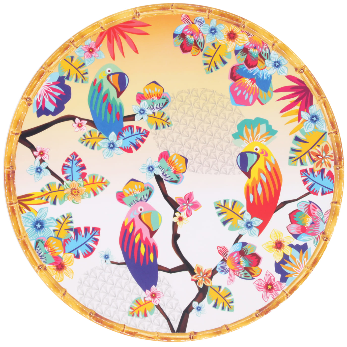 Ronde serveerschaal in melamine met papegaaien - Ø 35,5 cm