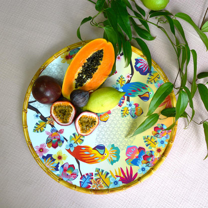 Ronde serveerschaal in melamine met papegaaien - Ø 35,5 cm