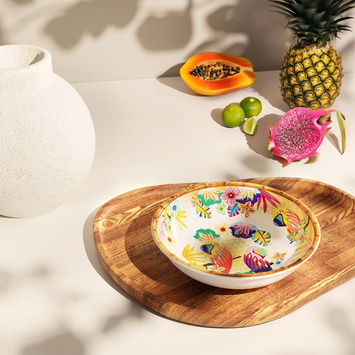 Groot soepbord melamine met papegaaien - Ø 23 cm