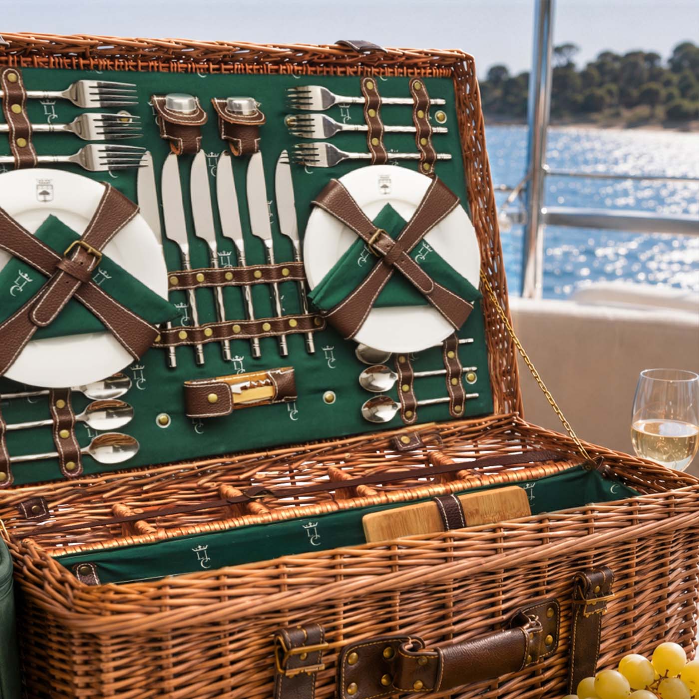 Prestige Picknickmand met leer Champs-Elysées groen - 6 personen