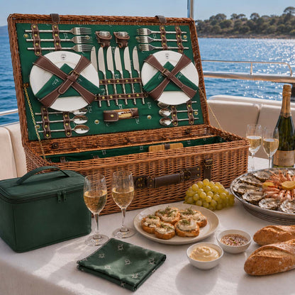 Prestige Picknickmand met leer Champs-Elysées groen - 6 personen