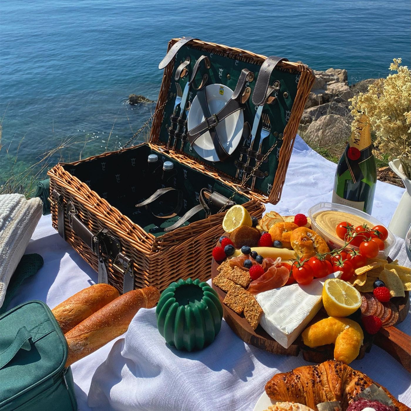 Prestige Picknickmand met leer Champs-Elysées groen - 2 personen