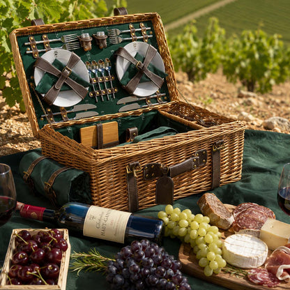 Prestige Picknickmand met leer Champs-Elysées groen - 4 personen
