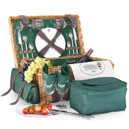 Prestige Picknickmand met leer Champs-Elysées groen - 2 personen