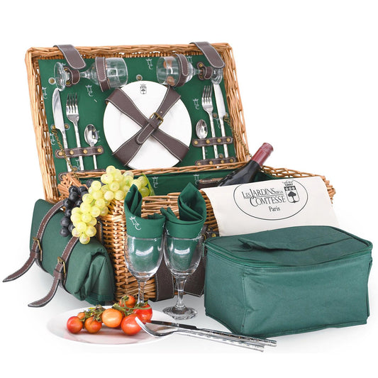 Prestige Picknickmand met leer Champs-Elysées groen - 2 personen