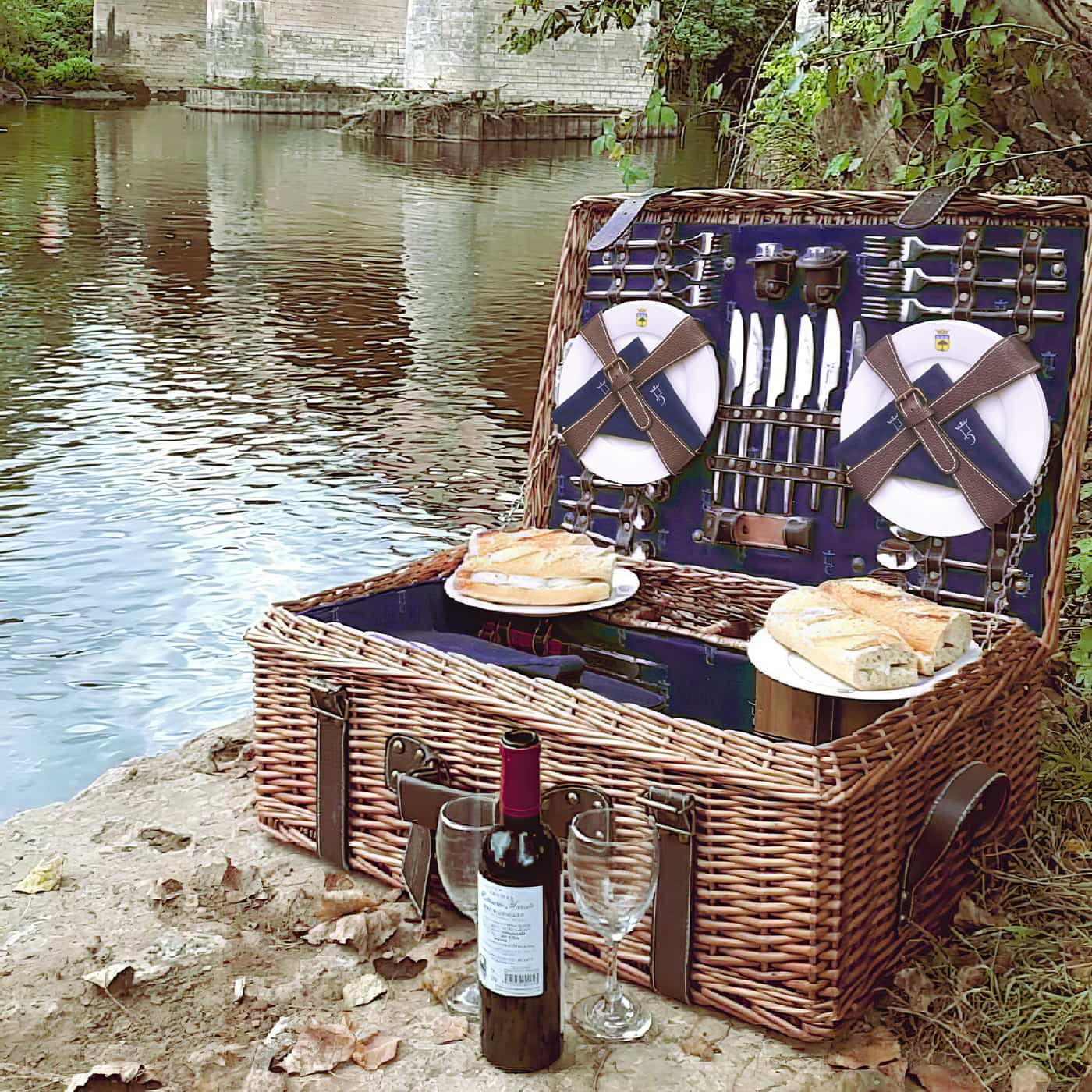 Prestige Picknickmand met leer Champs-Elysées blauw - 6 personen