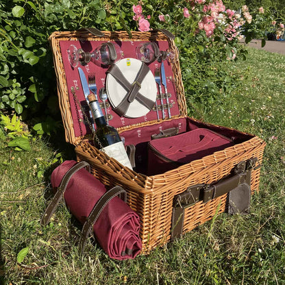 Prestige Picknickmand met leer Champs-Elysées bordeauxrood 2 personen