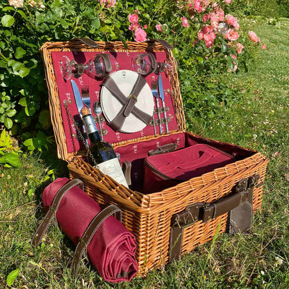 Prestige Picknickmand met leer Champs-Elysées bordeauxrood 2 personen