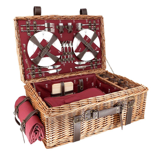 Prestige Picknickmand met leer Champs-Elysées bordeauxrood 4 personen