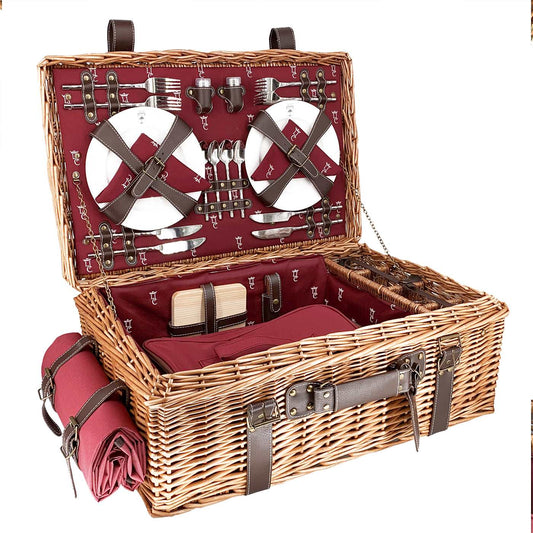 Prestige Picknickmand met leer Champs-Elysées bordeauxrood 4 personen