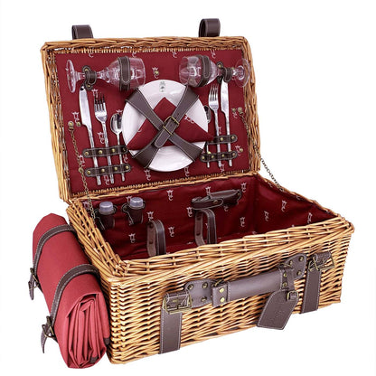 Prestige Picknickmand met leer Champs-Elysées bordeauxrood 2 personen