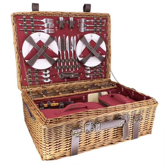 Prestige Picknickmand met leer Champs-Elysées bordeauxrood 6 personen