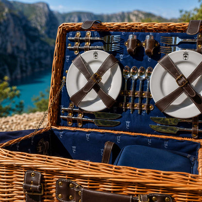 Prestige Picknickmand met leer Champs-Elysées blauw - 4 personen