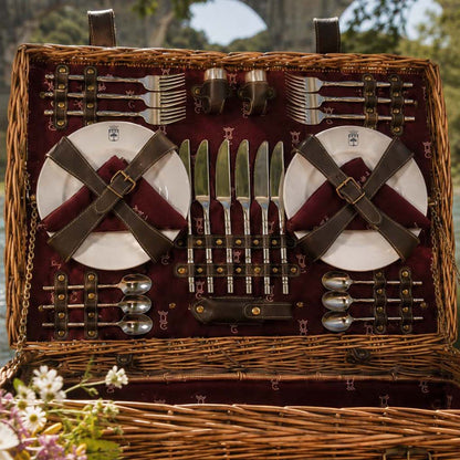 Prestige Picknickmand met leer Champs-Elysées bordeauxrood 6 personen