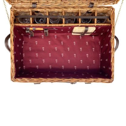 Prestige Picknickmand met leer Champs-Elysées bordeauxrood 6 personen