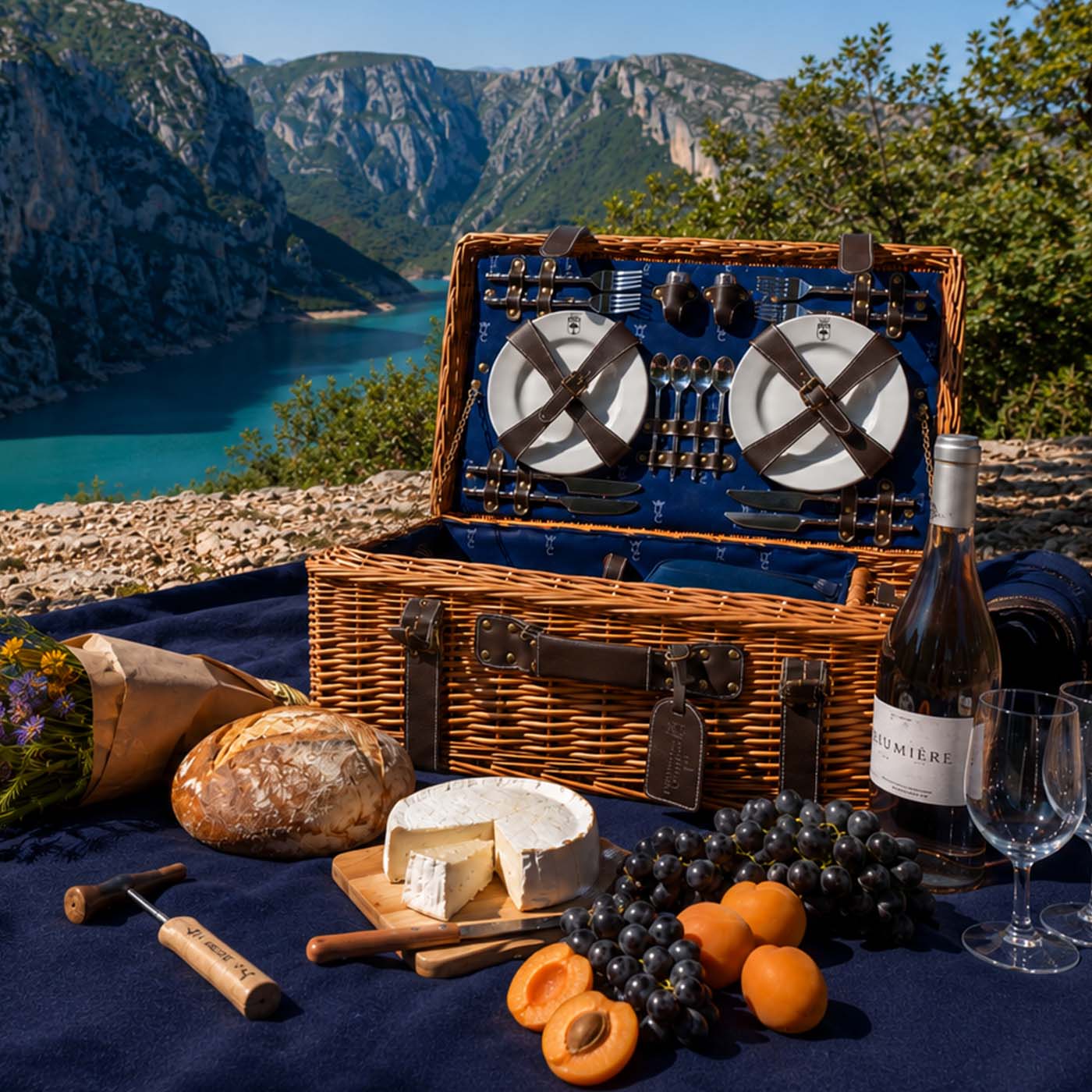 Prestige Picknickmand met leer Champs-Elysées blauw - 4 personen