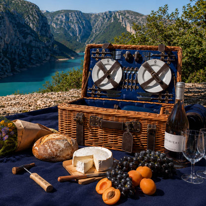 Prestige Picknickmand met leer Champs-Elysées blauw - 4 personen